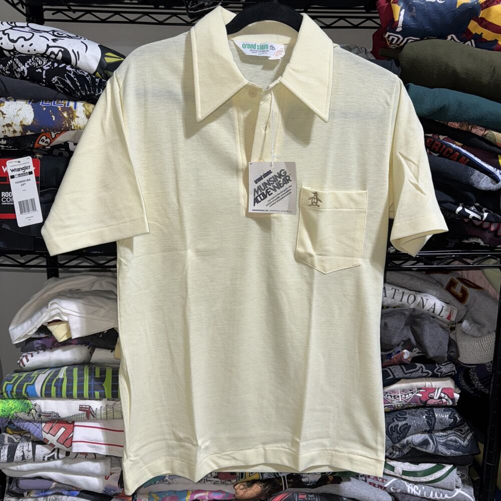 Vintage 80s NWT Musingwear Grand Slam Yellow Polo Size Medium